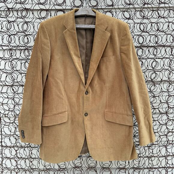 Banana Republic 44L Gold Tan Velvet Pin Stripe Suit Coat Sport Jacket Blazer - Picture 1 of 12